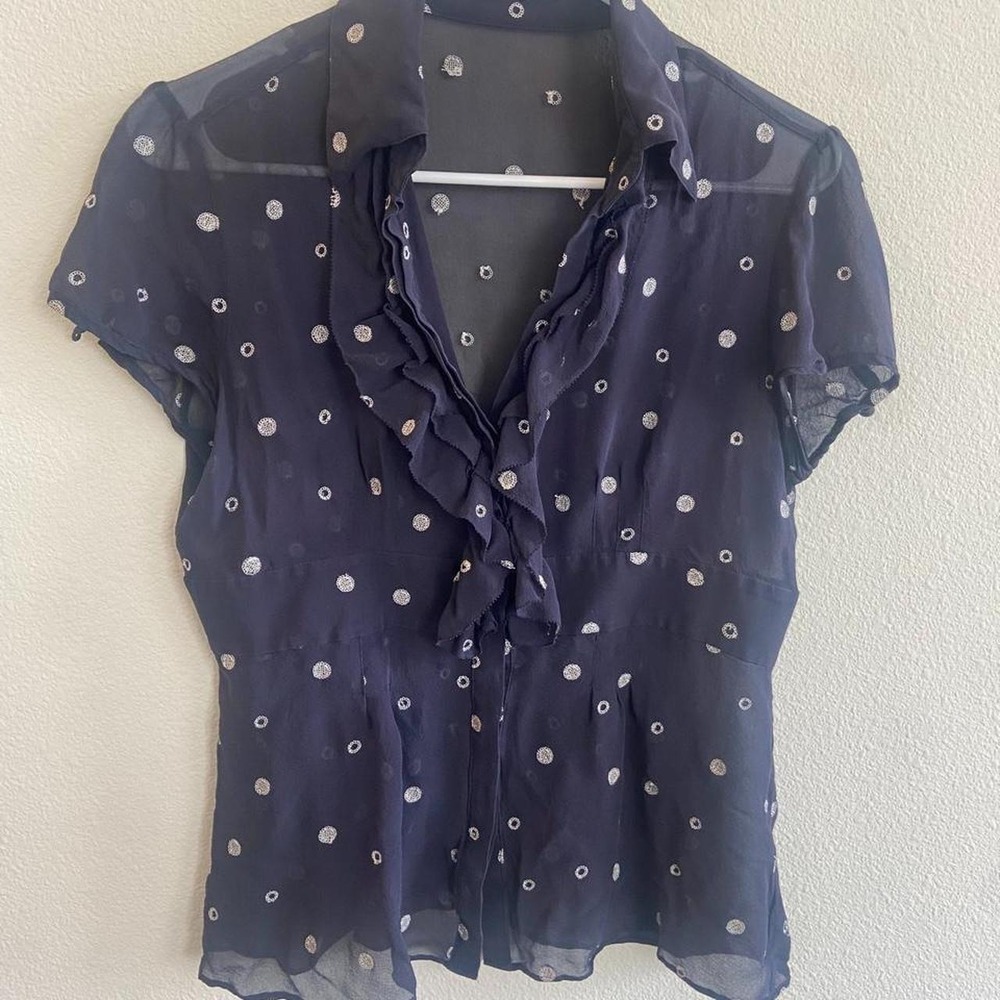 Vintage Y2K Sheer Button Up Cap Sleeve Babydoll Blouse - Picture 5 of 8